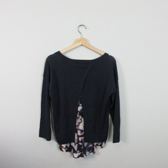 Club Monaco Layered Sweater Top Women M Black Split Back Boat Neck Casual 184 - Picture 2 of 7